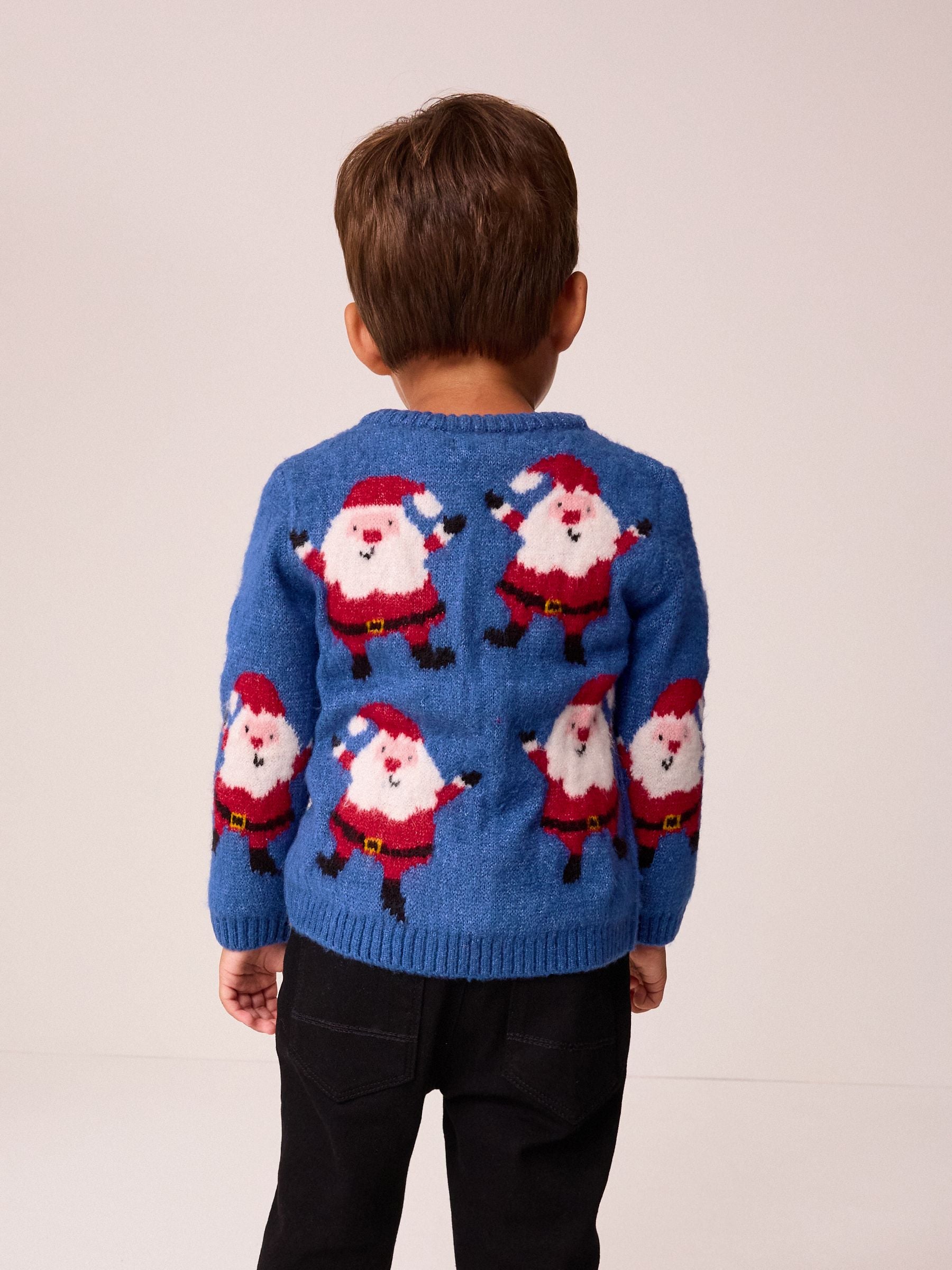 Blauw met kerstman - Kersttrui met ronde hals (3 mnd - 7 jr)