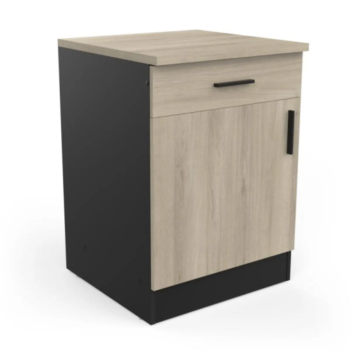 Dansmamaison Meuble de Cuisine 60 cm Noir/Chêne - ABINCI
