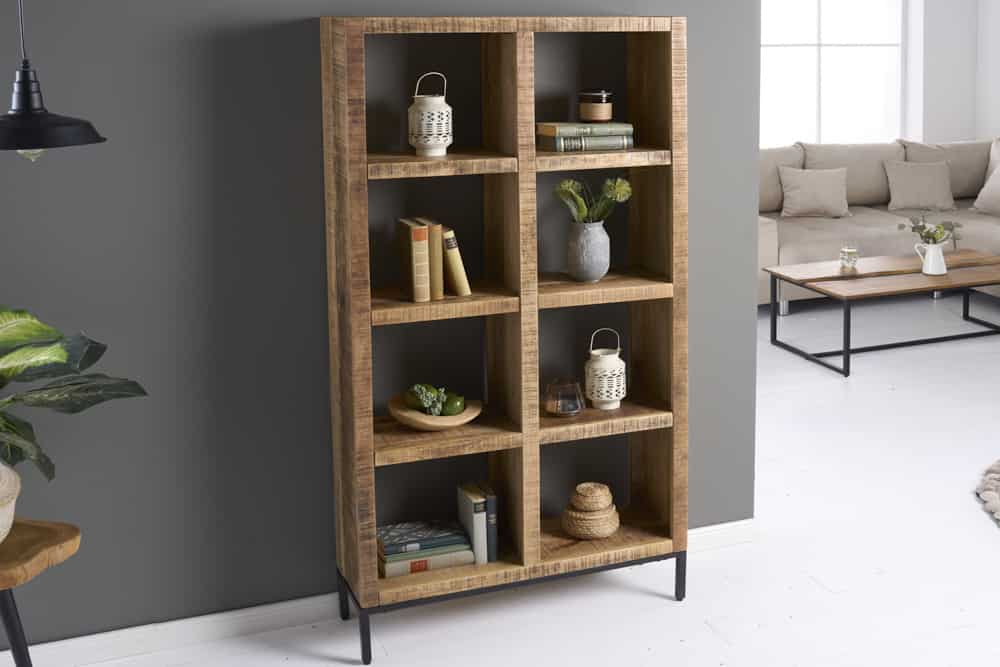 Massives Regal IRON CRAFT 176cm Mangoholz Bücherregal acht Fächer Industrial Design