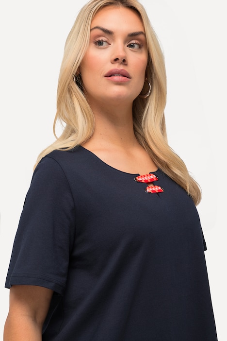 T-Shirt, Schnürung, A-Linie, Rundhals, Halbarm