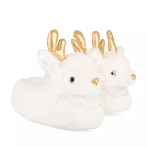 Chaussons peluche renne BLANC MERRY SCOTT