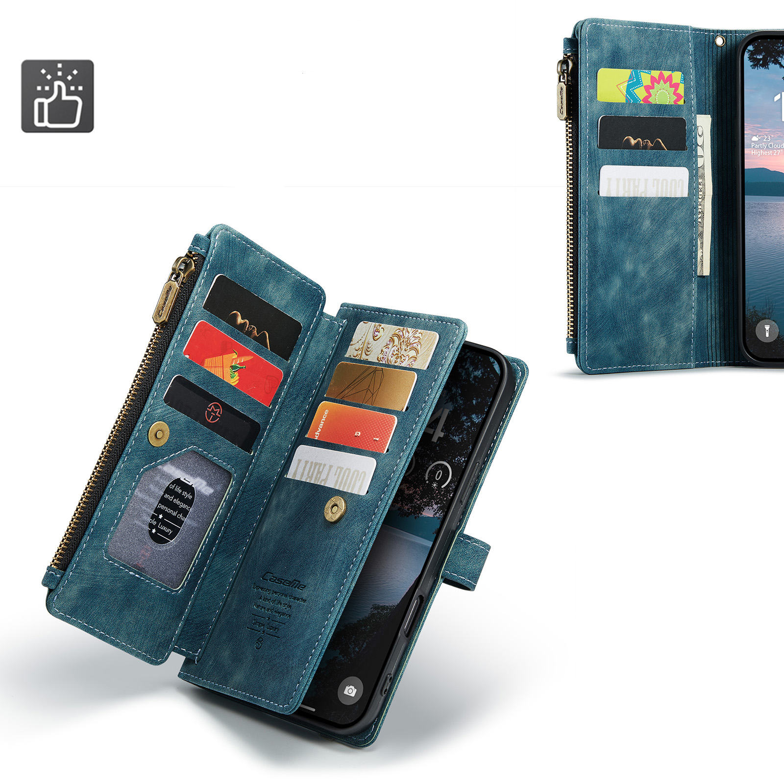 iPhone 17 Pro Max 2in1 Leder Tasche Karten Etui - Blau