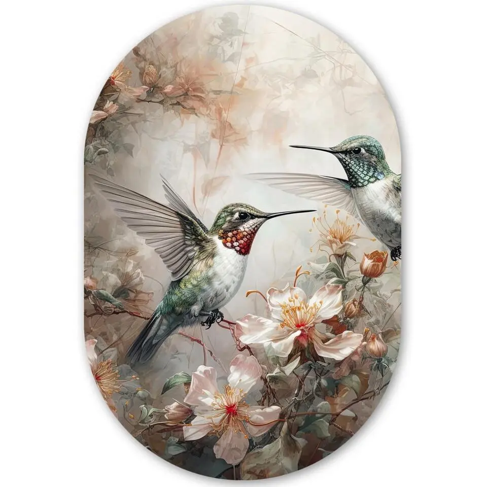 MuchoWow Wand decoratie 40x60cm Kolibrie Vogels Bloemen