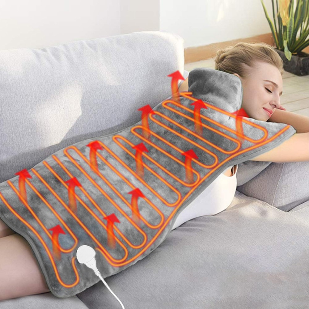 (90x58cm) Rücken / Nacken / Schulter Heizkissen Elektrische Wärmedecke mit 6 Hitzestufen - Grau