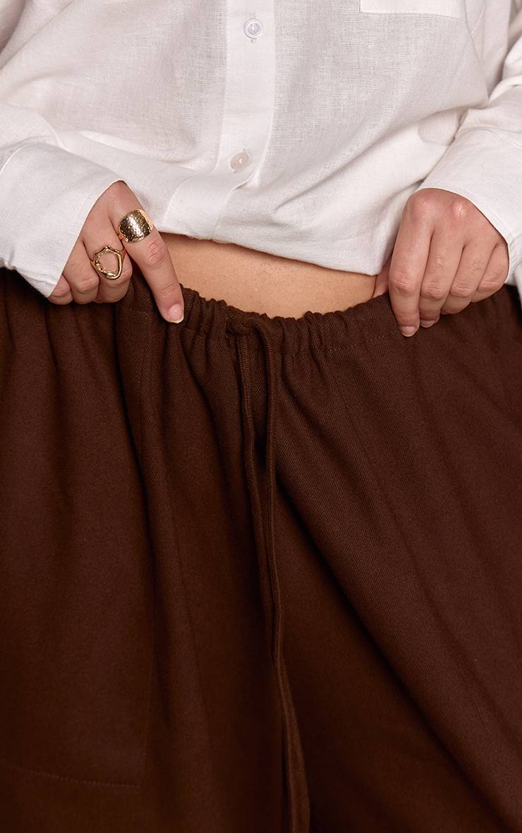 Chocolat Pantalon Taille Basse Ajusté À Cordon En Tissu Brossé Grande Taille