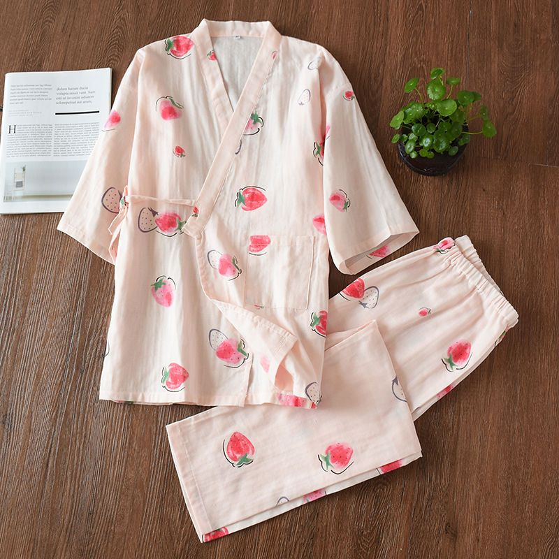 MelMount - Pyjamaset: bedrukte kimonotop met elleboogmouwen + broek
