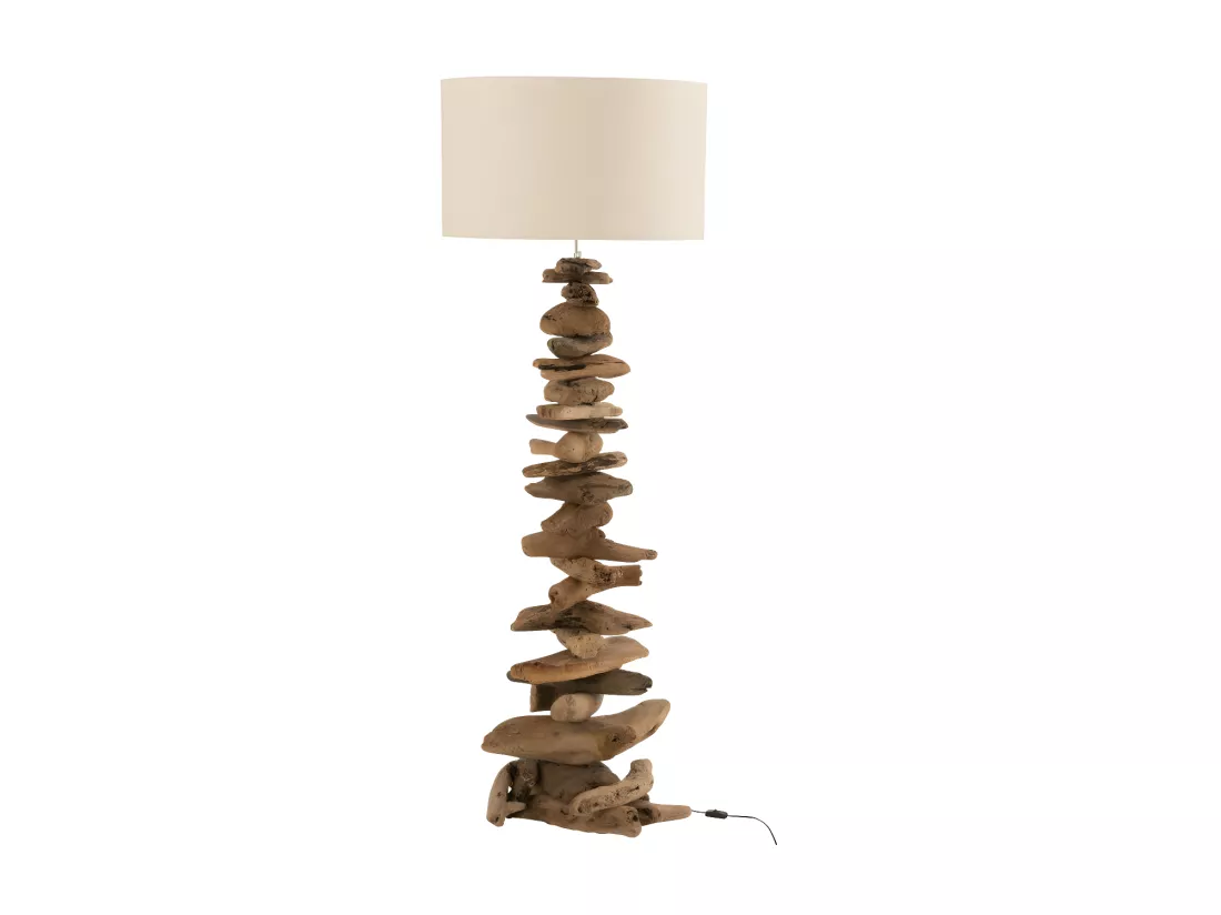 Lampe + Abat-Jour Bois Flotte Naturel/Beige Large - L 49 x l 41 x H 170 cm
