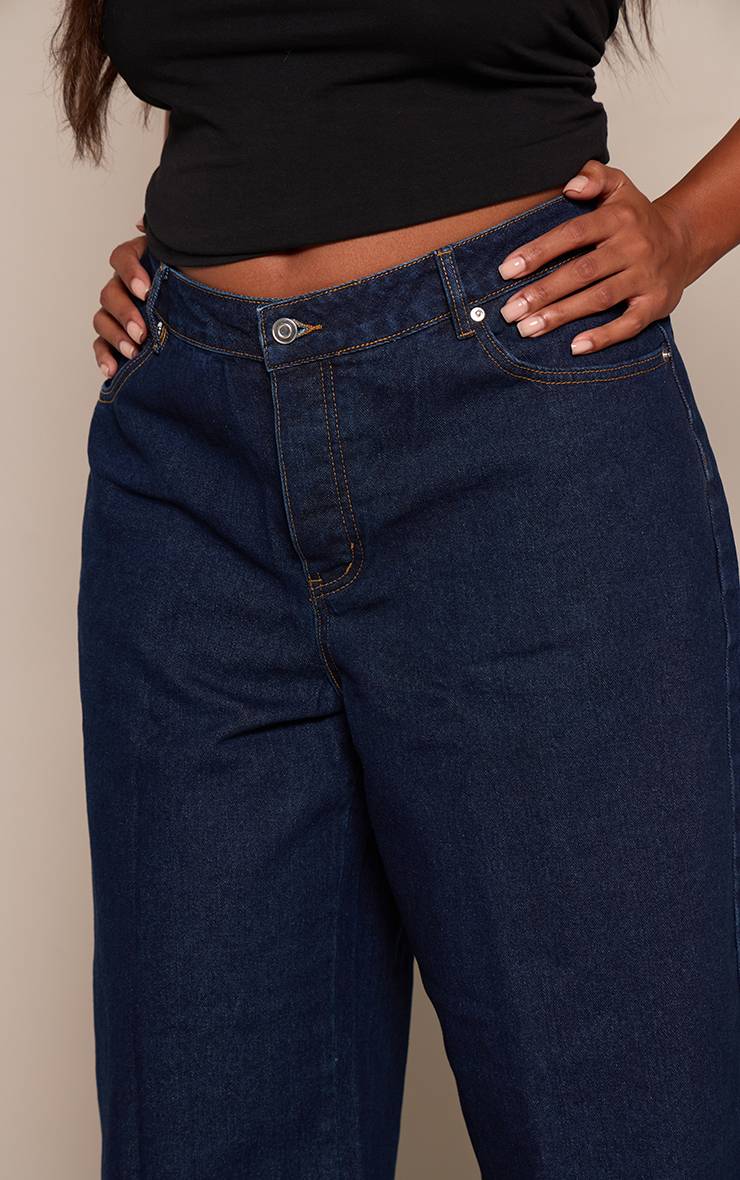 Bleu Indigo Jean Grande Taille Jambe Droite Taille Plongeante Devant