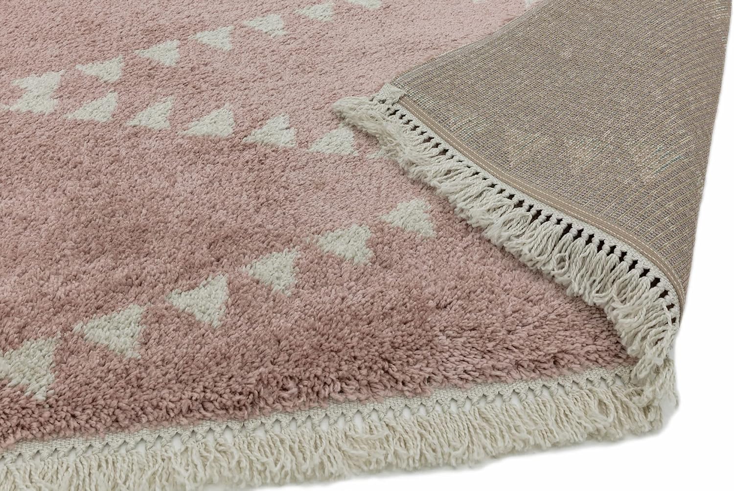 Lord of Rugs – Dakari Nuru geometrisches Tribal-Design, hochwertig, dick, weicher Zottelteppich, Pink & Cream & Grey, 120x170 cm (4'x5'6'')