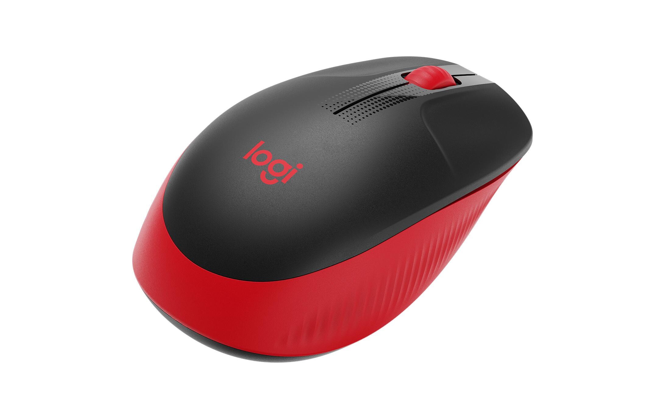 Maus M190 Rot/Schwarz, kabellosUniverselle Arbeitsmaus für alltägliche Büroarbeiten