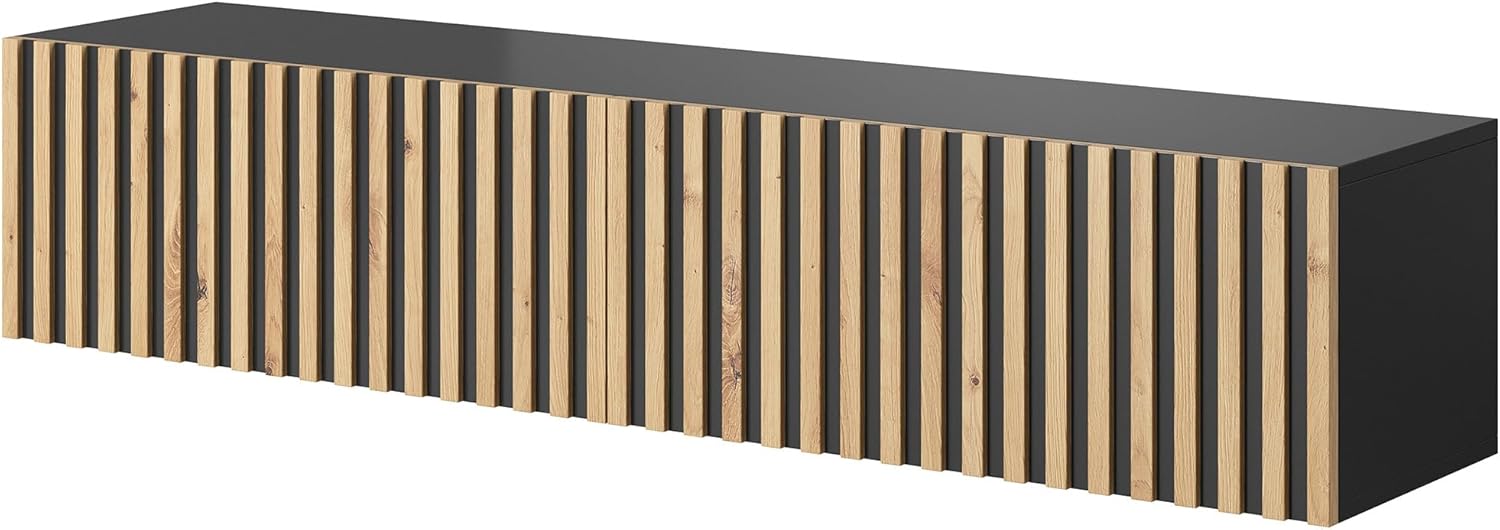 Selsey TV Schrank Board Sideboard Fernsehtisch Fernsehschrank 138,6 cm Hängend Schwarz Mit Lamellierter Front Telire