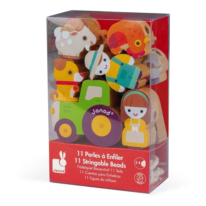 Janod Perles à enfiler en bois Ferme - Set de 11