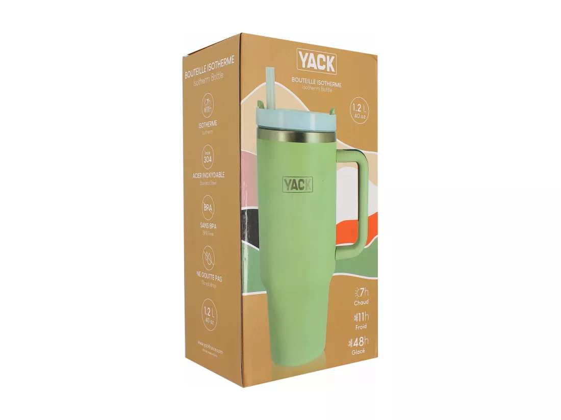 Yack - Gobelet Yack 1.2l En Acier Inoxydable Vert Avec Couvercle Et Paille