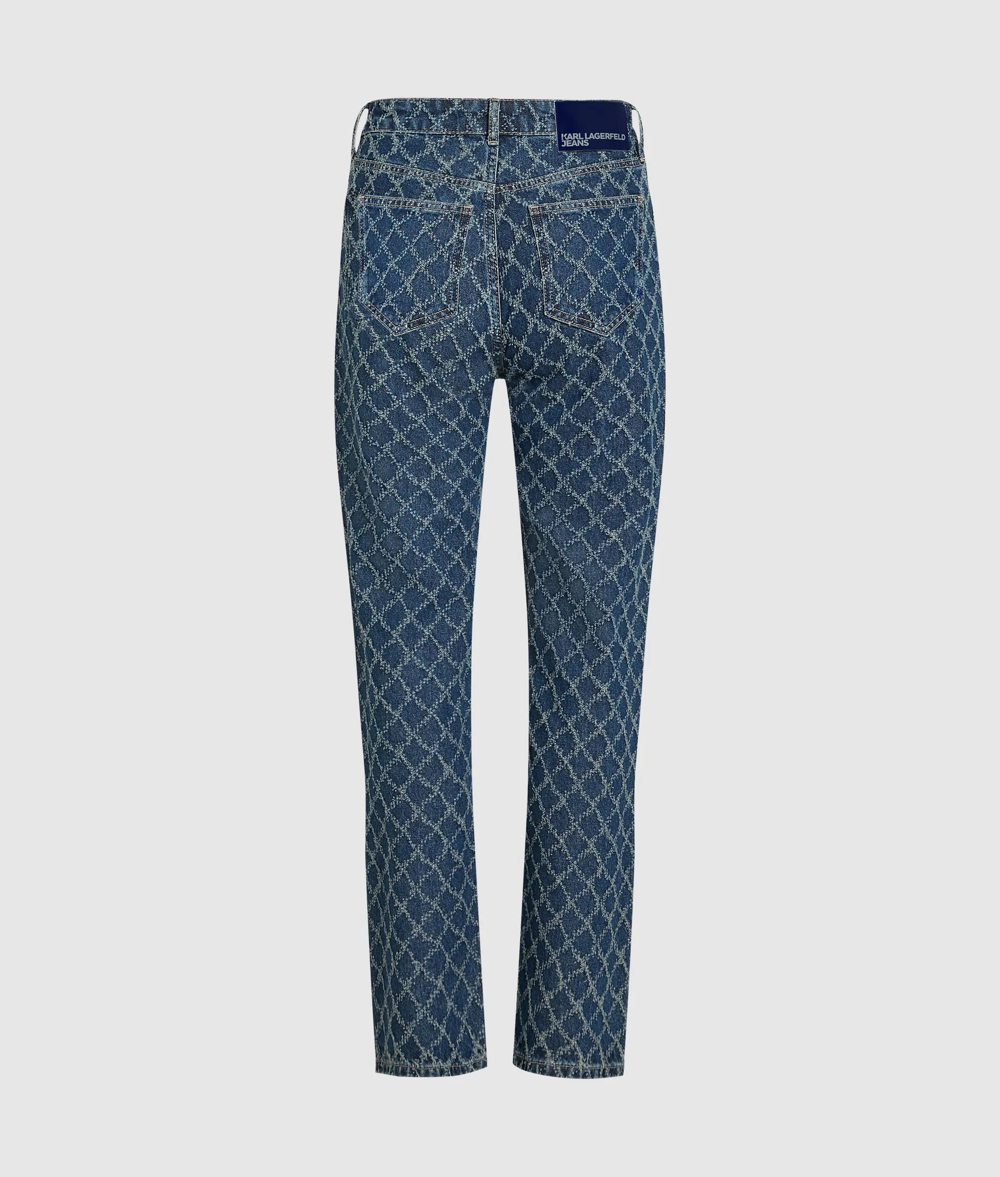 High-rise straight jeans met ruitjesprint