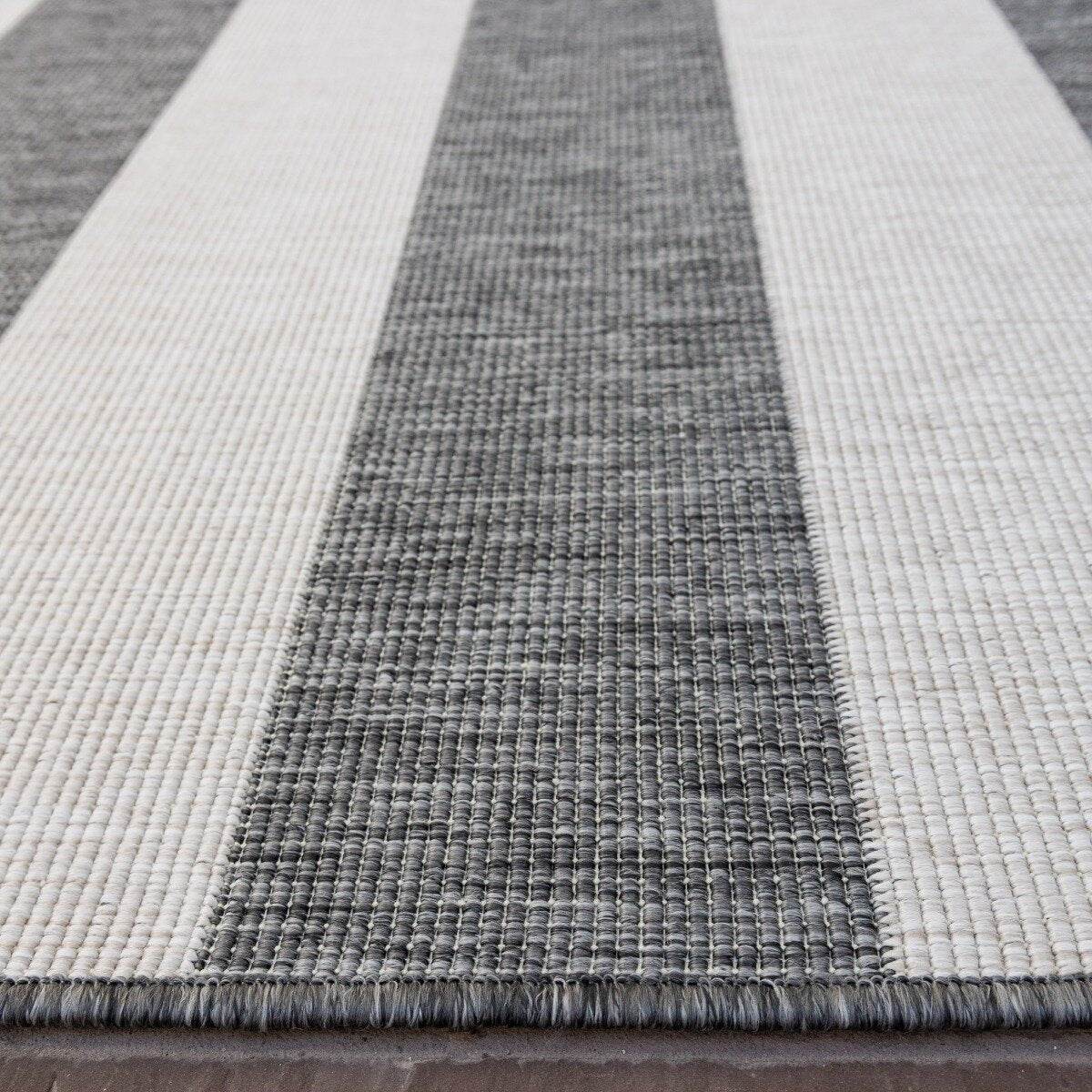 Eva Interior Buitenkleed Stripes Grijs|Wit dubbelzijdig - 160 x 230 cm