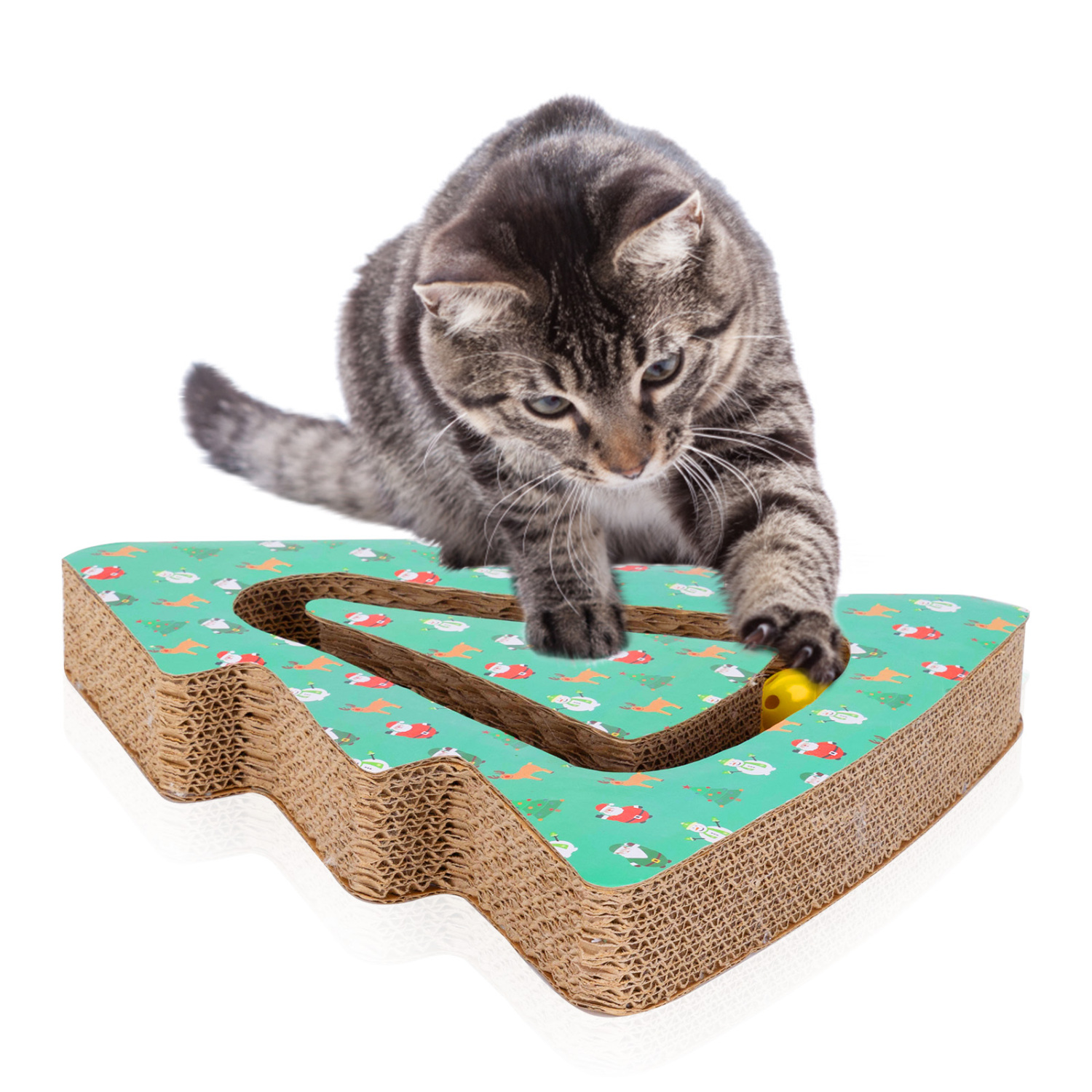 Arranhador para Gatos Nobleza com Catnip, Arranhador de Papelão com Bola e Sino, Formato de Árvore de Natal, 34*38,5*5,5cm