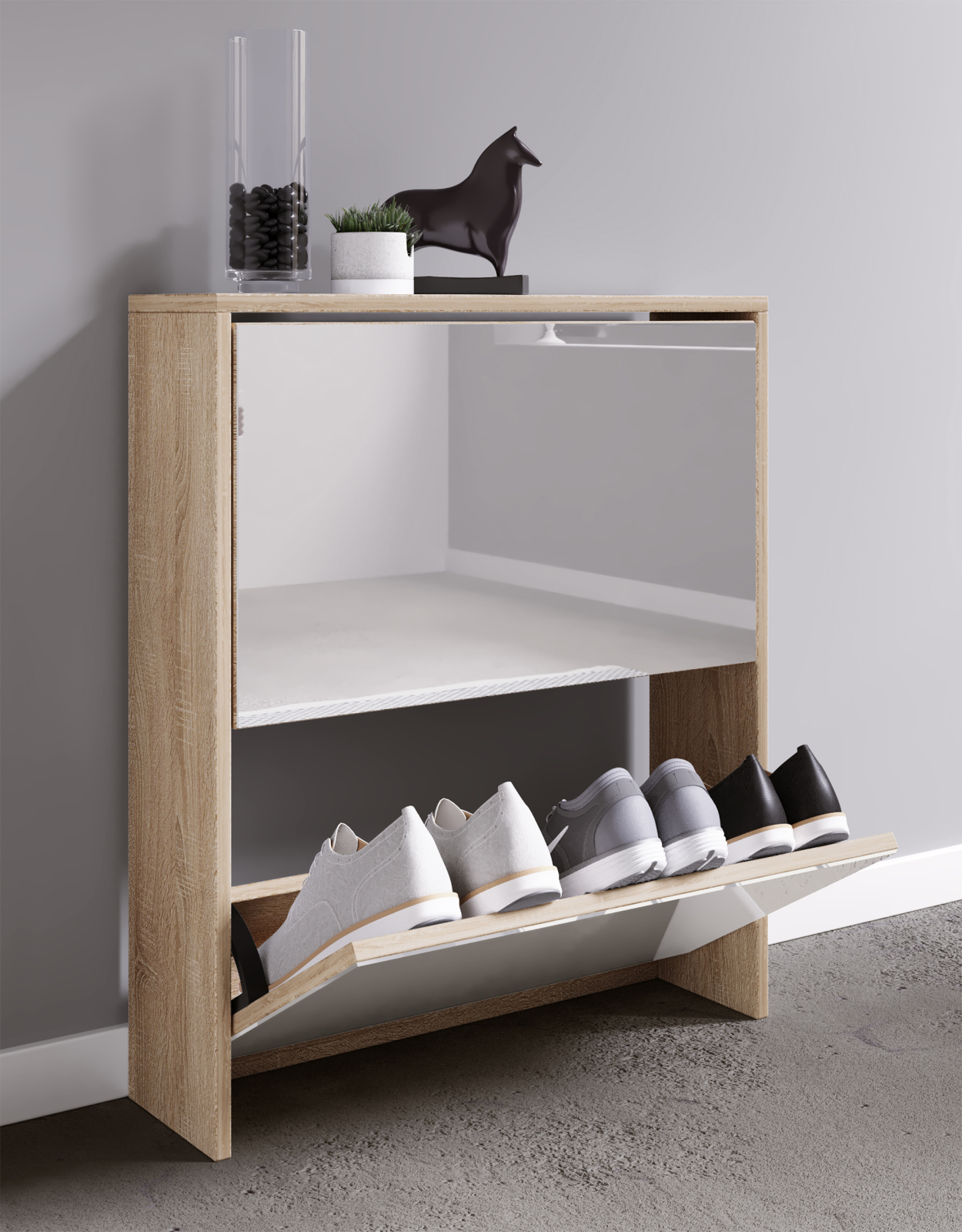 Schuhschrank STIDO L - Honig-Eiche - Frontspiegel - 63 cm