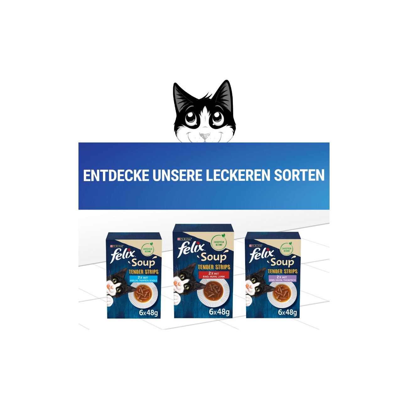 Felix Soup Tender Strips Suppe 6x48g Kabeljau, Thunfisch, Scholle