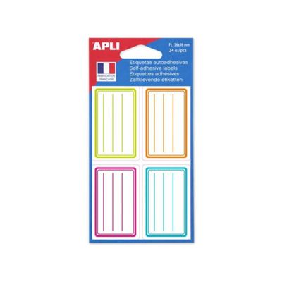 Apli Agipa - 24 Étiquettes scolaires cadre et lignes couleurs peps - 36 x 56 mm - réf 102674