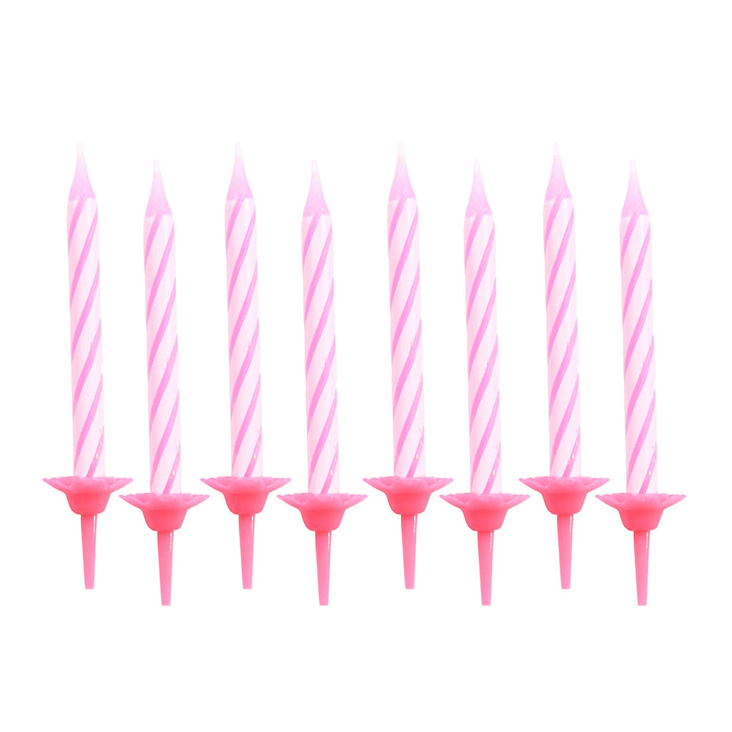 Lot de 20 bougies d'anniversaire roses avec support