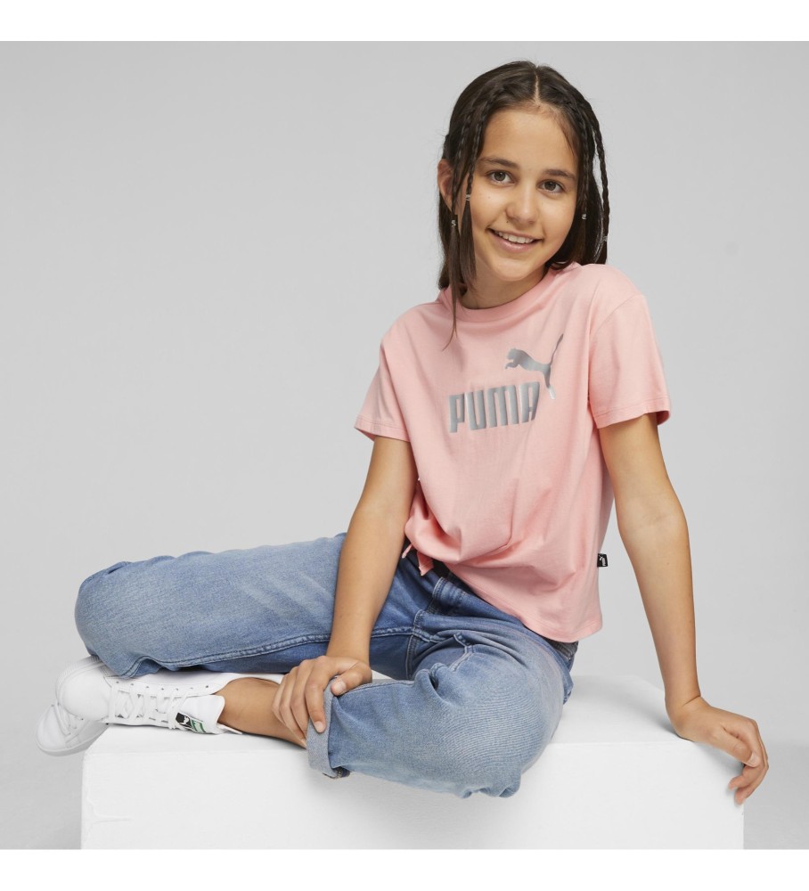 Camiseta Puma Essentials+ Logo com nó rosa
