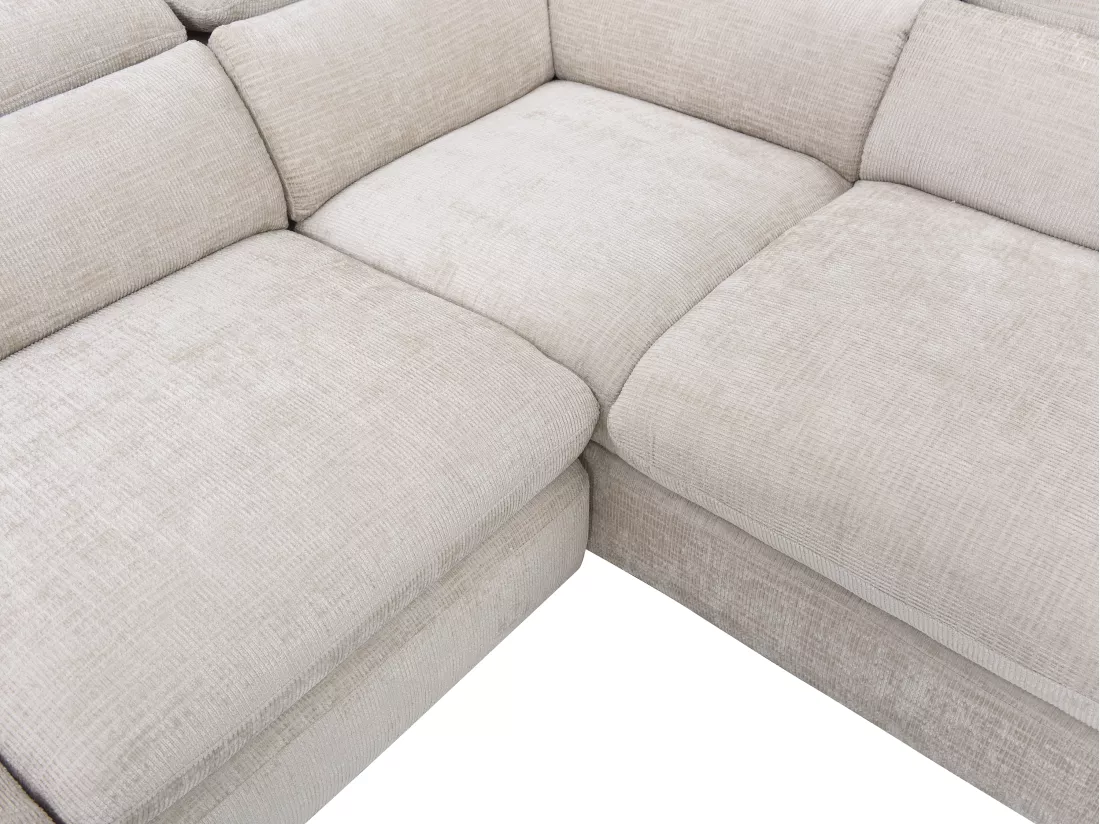 Canapé d'angle droit convertible en tissu texturé beige SURDELI