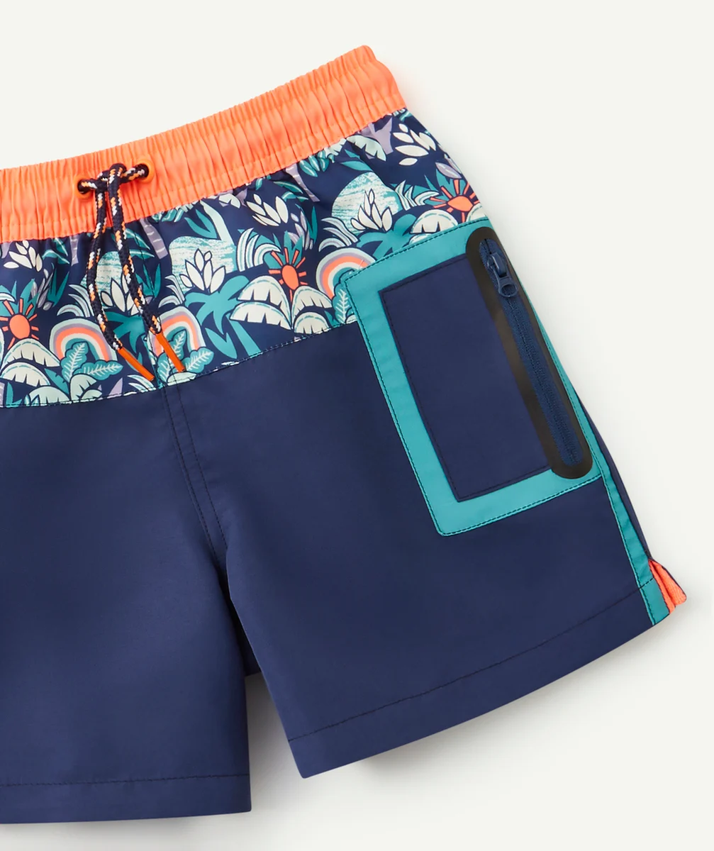 SHORT DE BAIN GARÇON EN FIBRES RECYCLÉES BLEU ET ORANGE