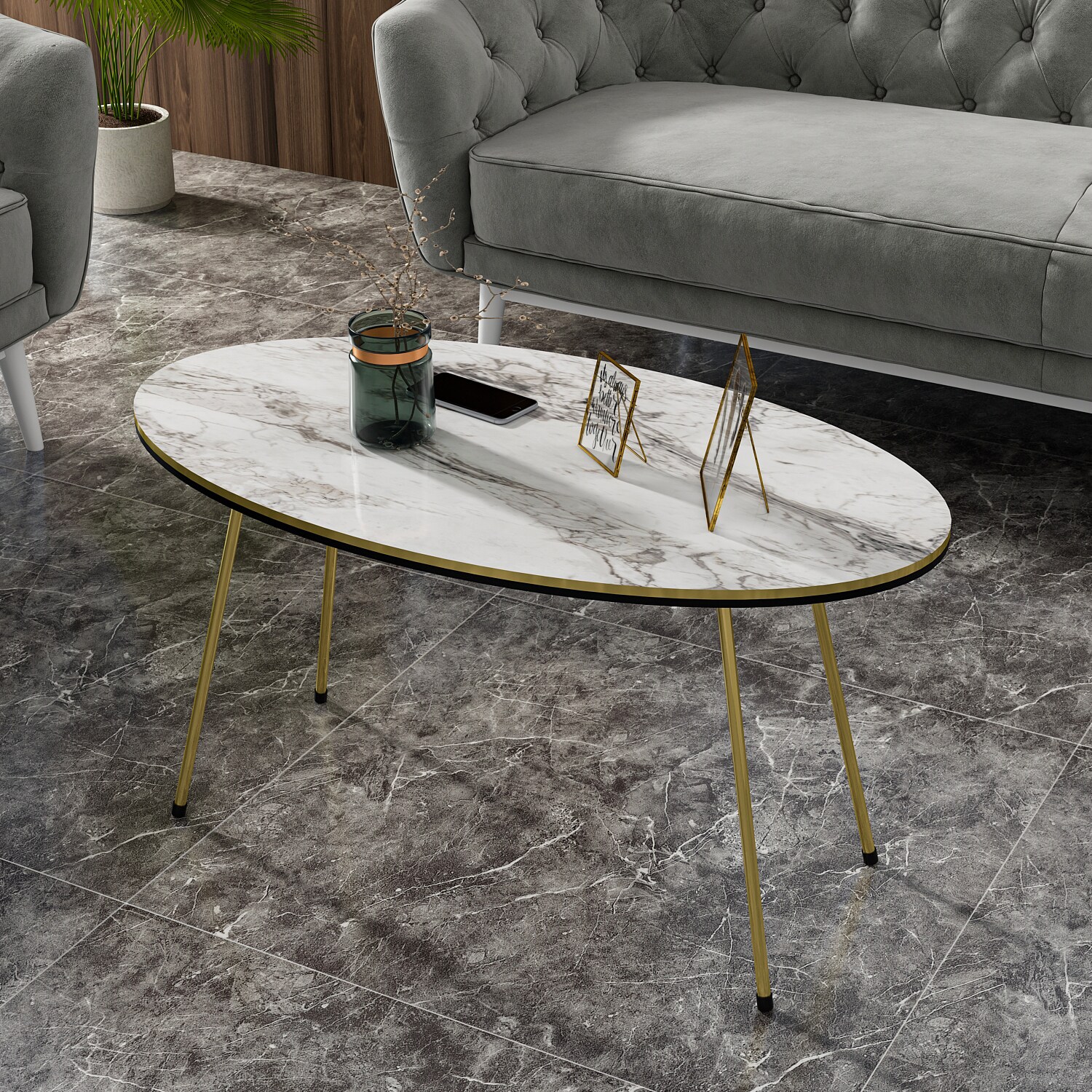 Couchtisch Marmor Optik Oval Weiß 20656962