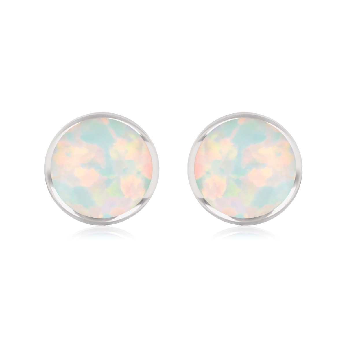Boucles d'oreille argent rhodié opale blanche imitation forme ronde 7mm