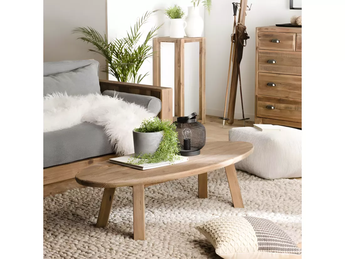 ANDRIAN - Table basse ovale marron bois Pin recyclé