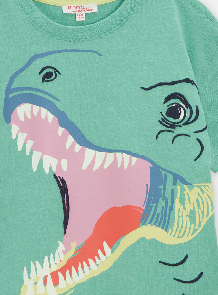 T-shirt vert clair animation dinosaures pour garçon