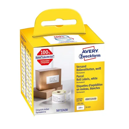 Avery Zweckform AS0722430 Rollenetiketten Paketaufkleber 54 x 101 mm, 1 Rolle/220 Etiketten, weiß