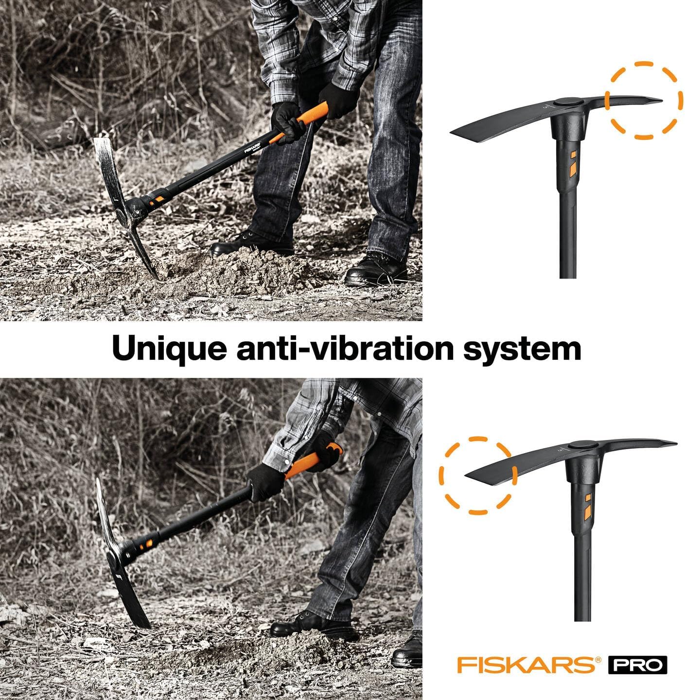Fiskars Kreuzhacke IsoCore L für grobe Arbeiten auf harten, steinigen Böden, Länge: 91 cm, Gewicht: 3,4 kg, Schwarz/Orange, 1020166