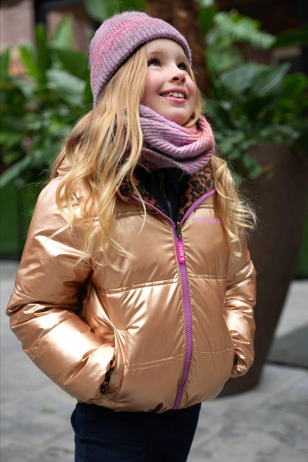B.Nosy reversible gewatteerde winterjas Jacky met panterprint goud/bruin