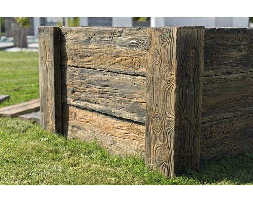 Betonnen verhoogde tuinbak Cube antiek donkerbruin met voorgemonteerde draad 120 x 120 x 69 cm