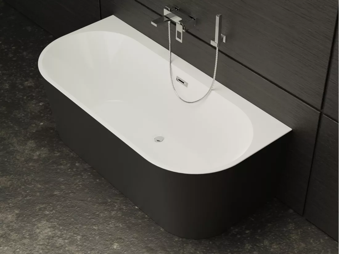 Baignoire semi-îlot Murale NAOS Noire L. 170 x l. 80 cm, by SPALINA