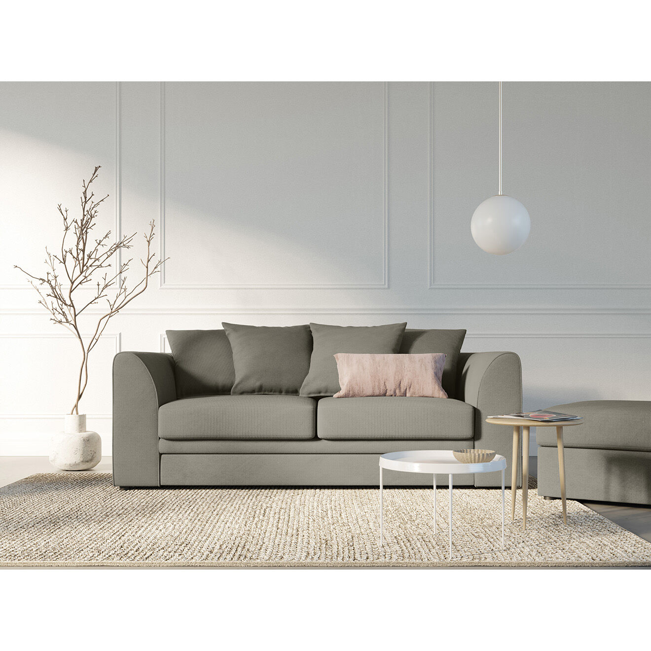 Mazzini Sofas Canapé Quince Velours côtelé 3 Places gris clair - 182x92x80 cm