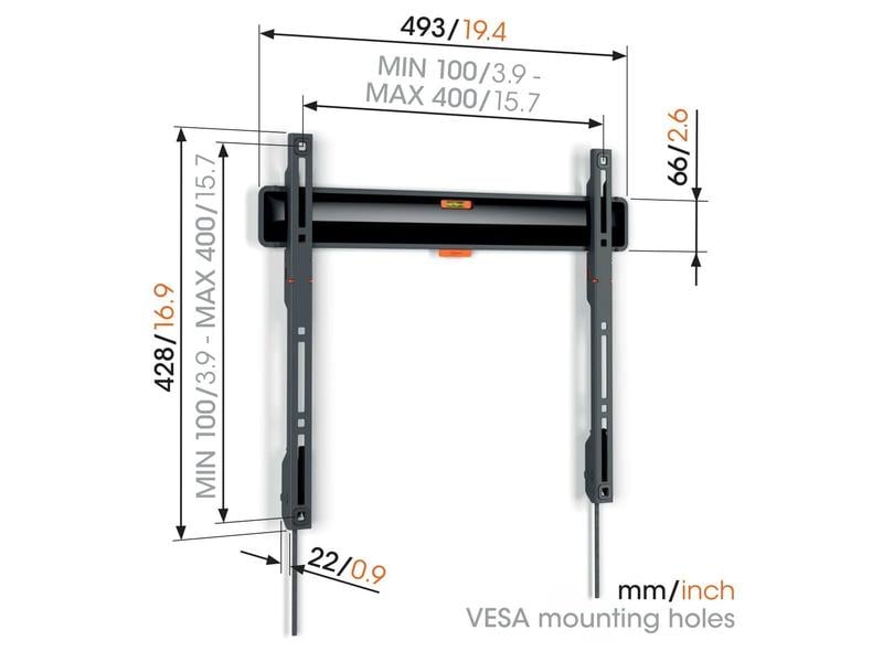 Vogel's Wandhalterung TVM 3405B Schwarz Flache TV-Wandhalterung für Fernseher von 32 bis 77 Zoll