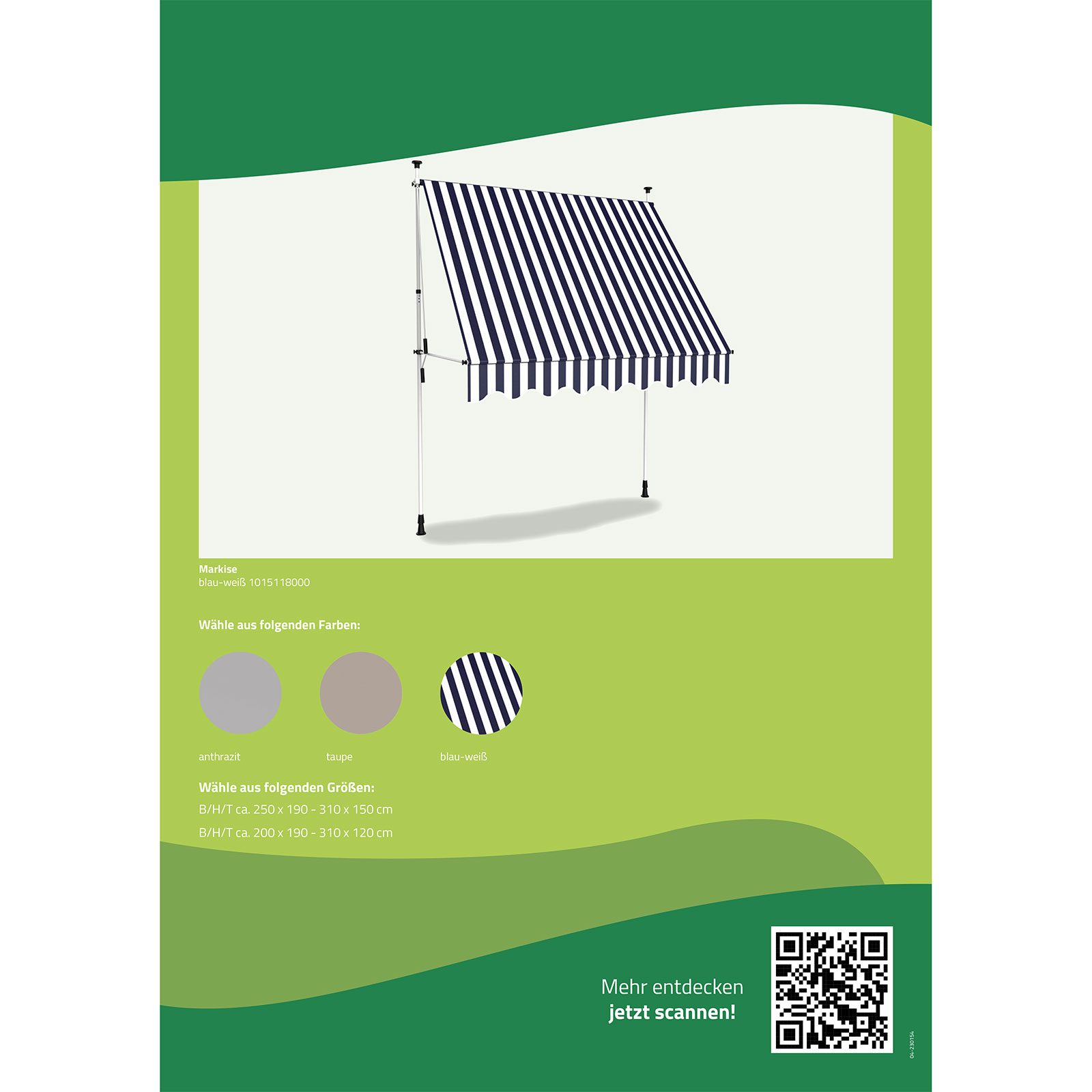 Balkon Markise - anthrazit - 200 cm breit