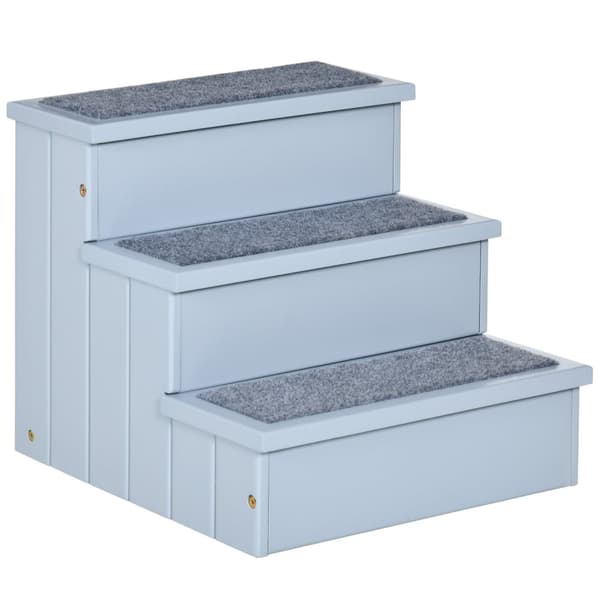 Pet Stairs Hundetrapper Med 3 Trinn Og Teppe, Oppbevaringsplass, Grå, 40,5X44,5X38 Cm