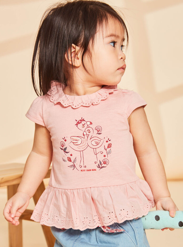 T-shirt blush à motif flamants rose