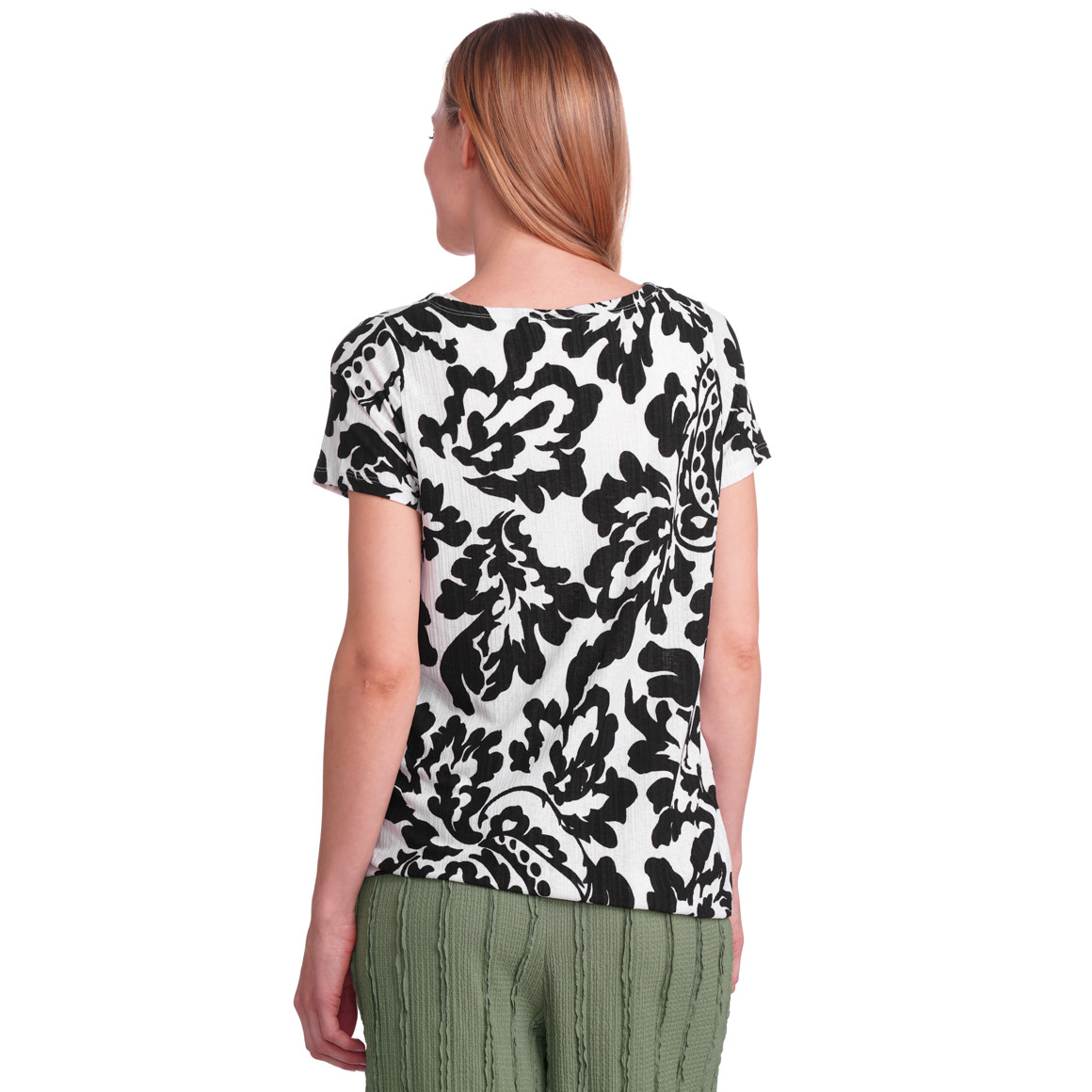 Damen T-Shirt mit floralem Muster schwarz / weiss