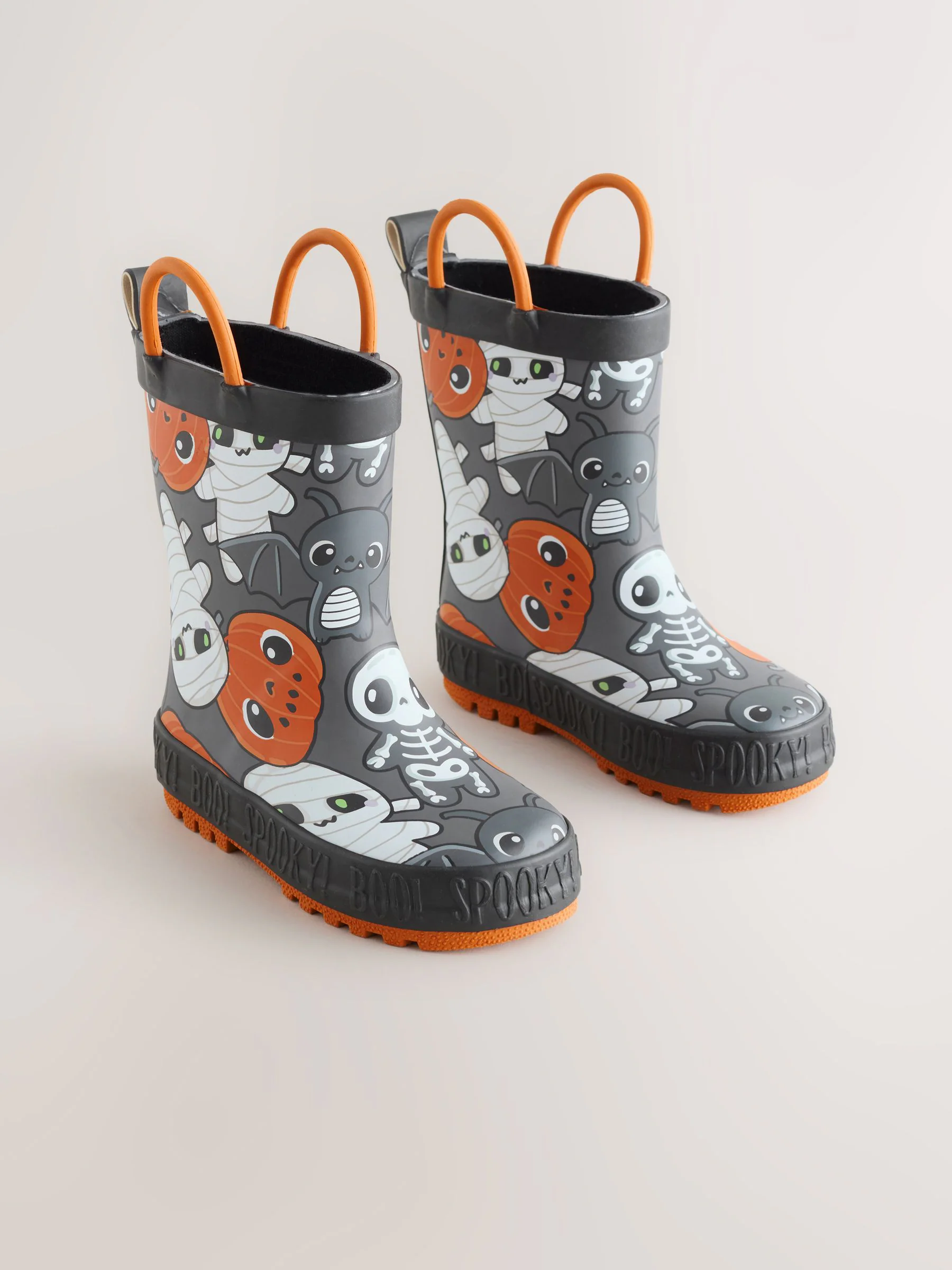Zwart/oranje Halloween - Aantreklaarzen met handvat