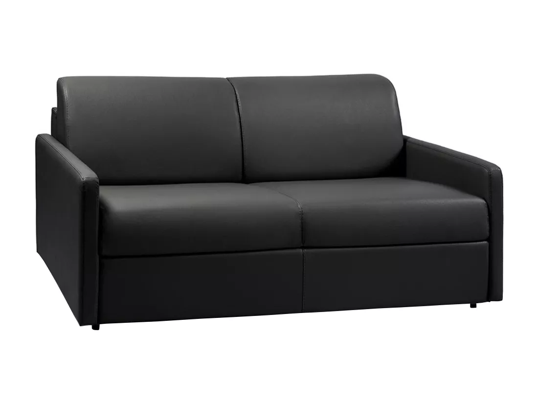 Canapé 3 places convertible express en simili noir - Couchage à lattes larges 140 cm - Matelas 14 cm CALIFE