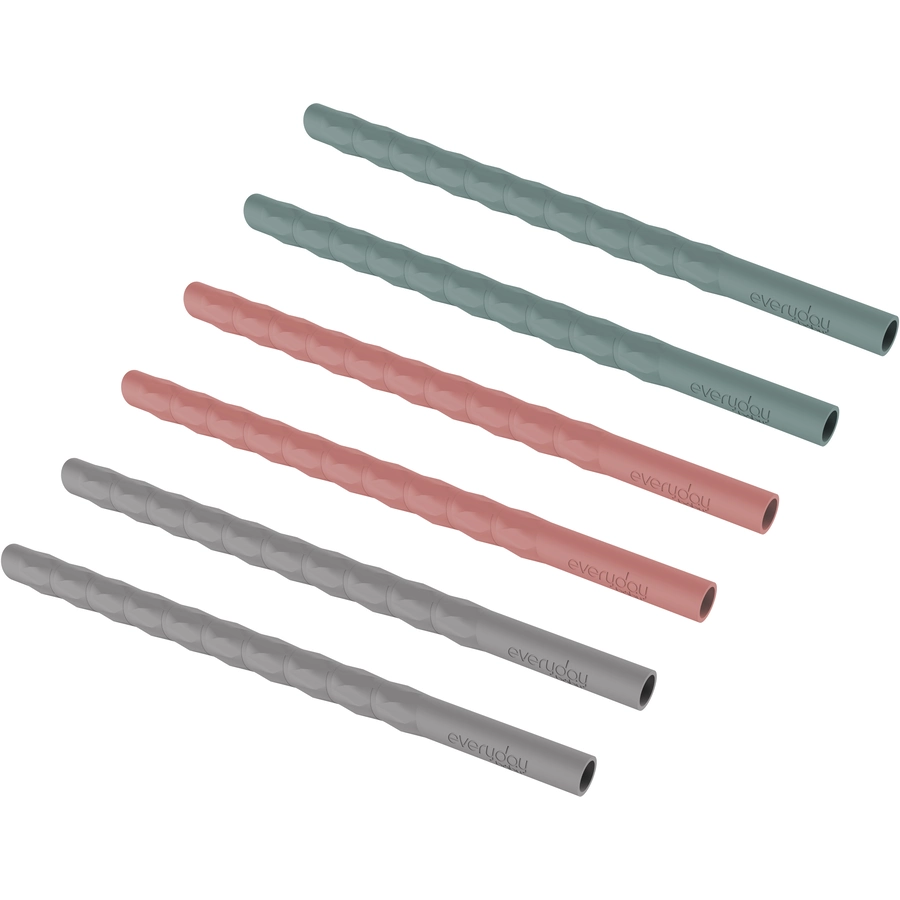 everyday® baby Trinkhalme Silikon 6er-Set, graugrünrot