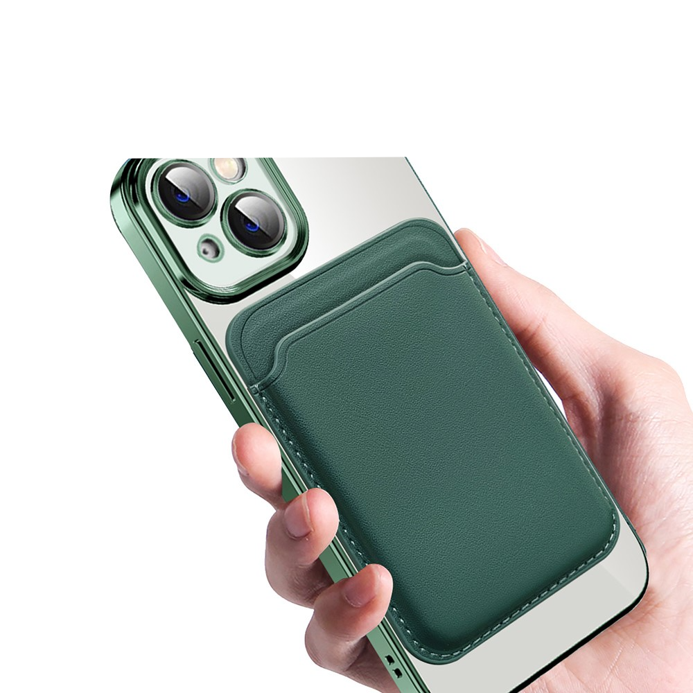 iPhone 14 2in1 MagSafe Hybrid Hülle TPU Bumper   Leder Wallet Kreditkarten Halterung - Braun / Transparent