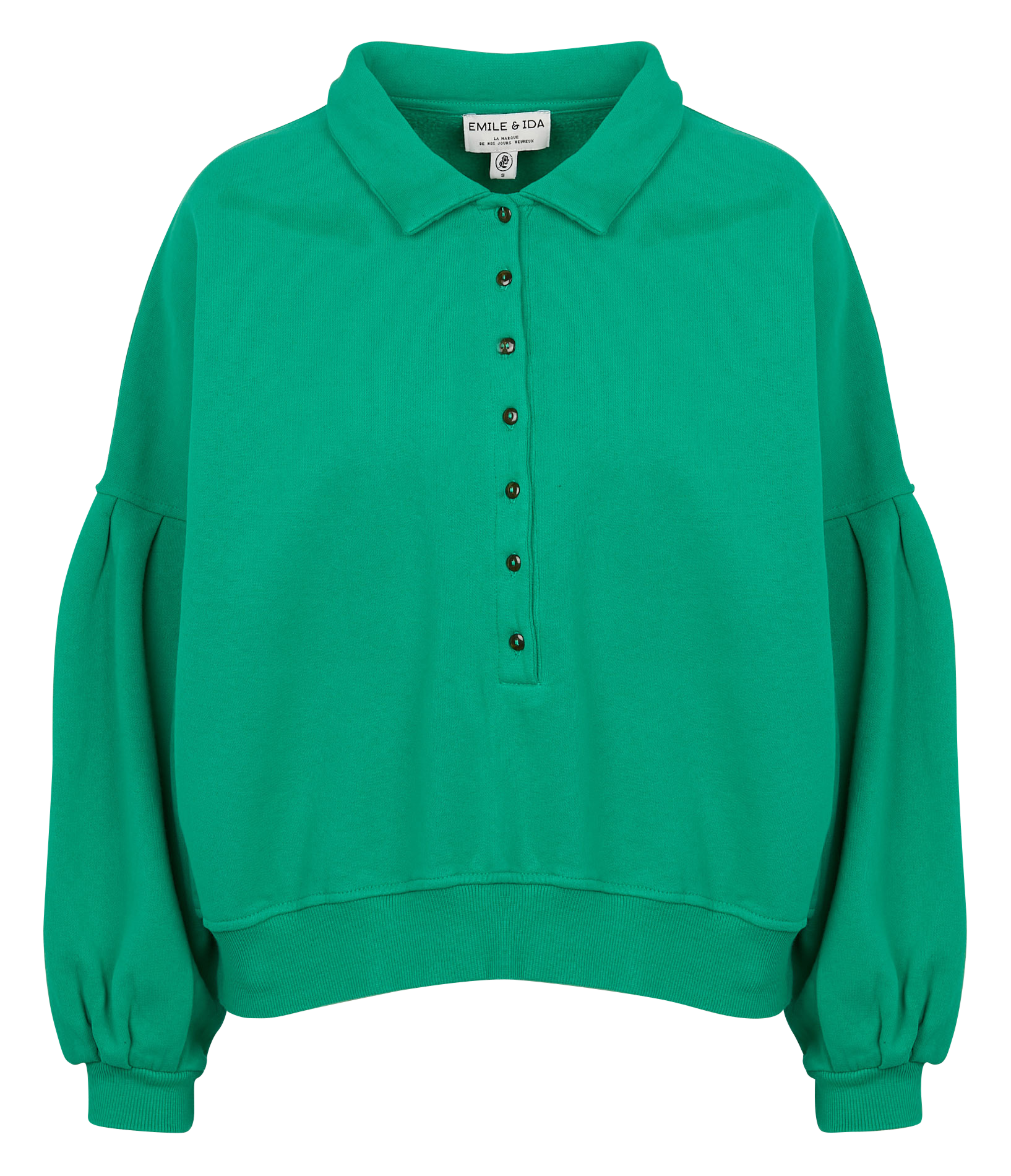ANNIE - Sweat col rond boutonné en coton bio | Vert