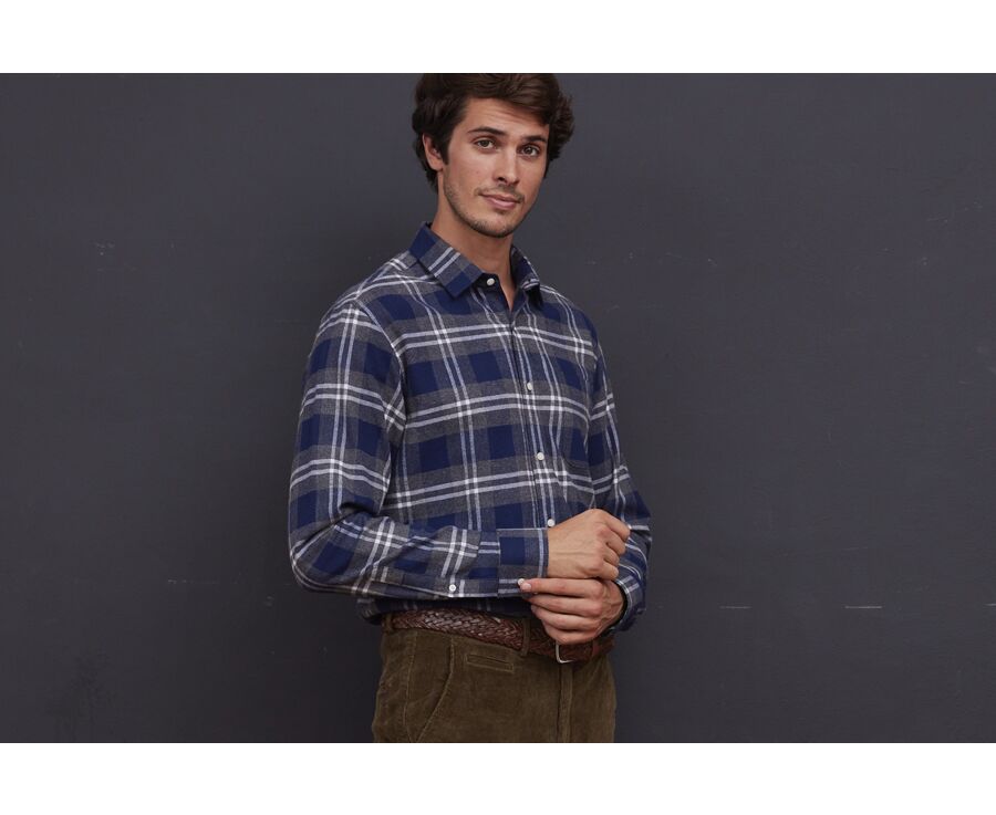 Chemise flanelle Navy à carreaux Gris et blancs homme - FORESTER