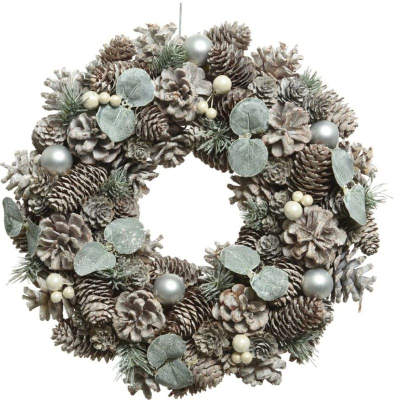 Kerstkrans - gedecoreerd - 34 cm- kunststof - incl. messing deurhanger