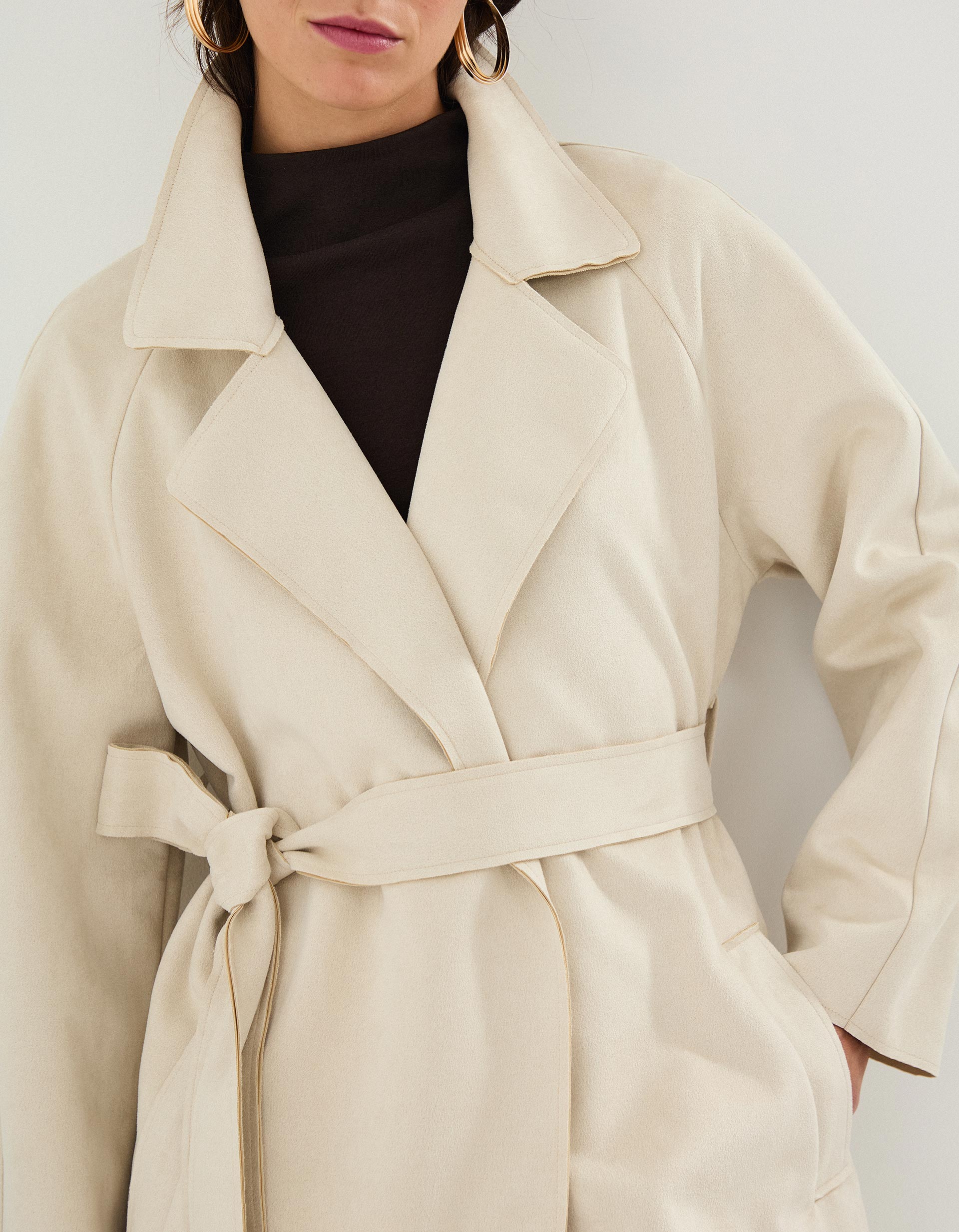 Gabardina Efeito Suede, Mulher, Bege